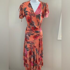 NWT Maeve by Anthropologie Orange and Pink Floral Midi Dress